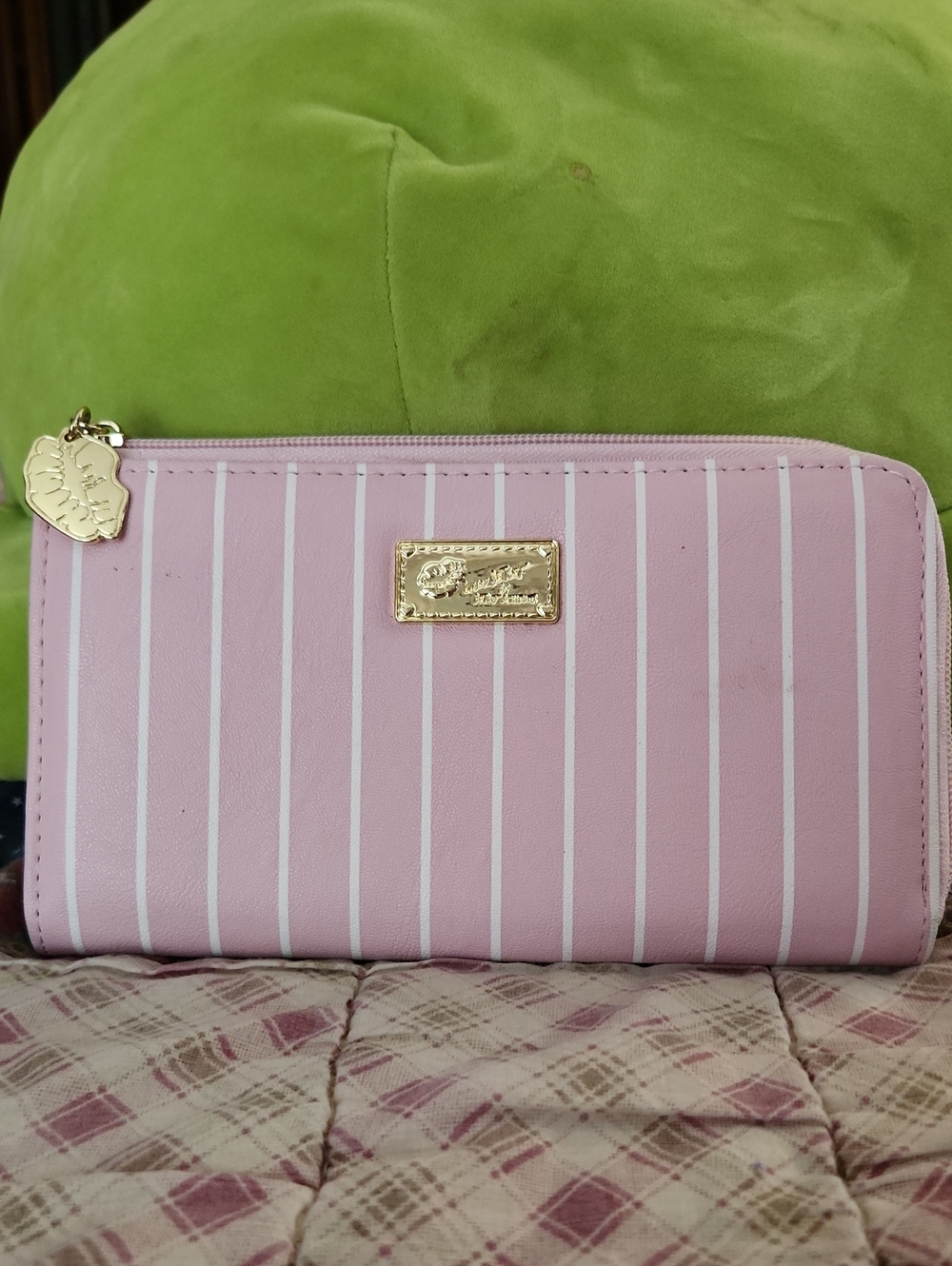 Betsey Johnson Pink Striped Zip-Around Wallet